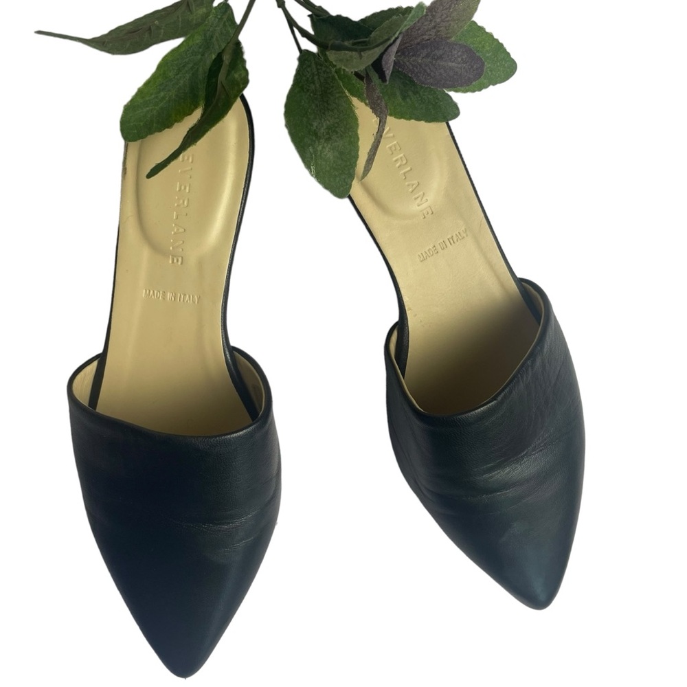 Everlane Womens The Pointed Slide Flat Smooth Black Leather Mules Size 5.5